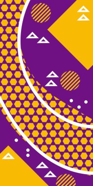 Modern Soyut Mozaik Geometrik Şekiller ve Süslü Vektör Tasarımı. Geometrik şekillerin mozaiğiyle soyut arkaplan süslemeleri. Memphis tarzı sanat ile poster için soyut arkaplan.