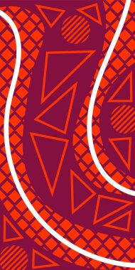 Modern Soyut Mozaik Geometrik Şekiller ve Süslü Vektör Tasarımı. Geometrik şekillerin mozaiğiyle soyut arkaplan süslemeleri. Memphis tarzı sanat ile poster için soyut arkaplan.