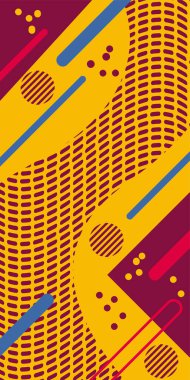 Modern Soyut Mozaik Geometrik Şekiller ve Süslü Vektör Tasarımı. Geometrik şekillerin mozaiğiyle soyut arkaplan süslemeleri. Memphis tarzı sanat ile poster için soyut arkaplan.