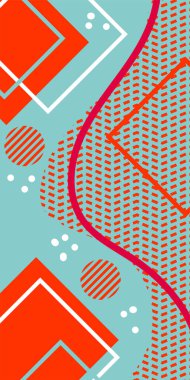 Modern Soyut Mozaik Geometrik Şekiller ve Süslü Vektör Tasarımı. Geometrik şekillerin mozaiğiyle soyut arkaplan süslemeleri. Memphis tarzı sanat ile poster için soyut arkaplan.