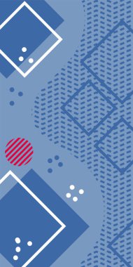 Modern Soyut Mozaik Geometrik Şekiller ve Süslü Vektör Tasarımı. Geometrik şekillerin mozaiğiyle soyut arkaplan süslemeleri. Memphis tarzı sanat ile poster için soyut arkaplan.