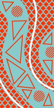 Modern Soyut Mozaik Geometrik Şekiller ve Süslü Vektör Tasarımı. Geometrik şekillerin mozaiğiyle soyut arkaplan süslemeleri. Memphis tarzı sanat ile poster için soyut arkaplan.