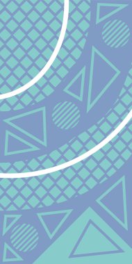 Modern Soyut Mozaik Geometrik Şekiller ve Süslü Vektör Tasarımı. Geometrik şekillerin mozaiğiyle soyut arkaplan süslemeleri. Memphis tarzı sanat ile poster için soyut arkaplan.