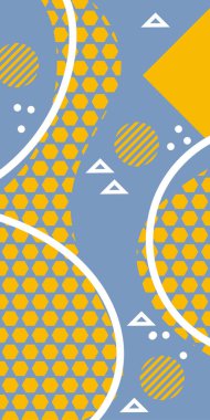 Modern Soyut Mozaik Geometrik Şekiller ve Süslü Vektör Tasarımı. Geometrik şekillerin mozaiğiyle soyut arkaplan süslemeleri. Memphis tarzı sanat ile poster için soyut arkaplan.