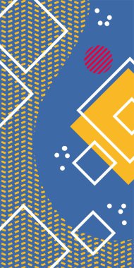 Modern Soyut Mozaik Geometrik Şekiller ve Süslü Vektör Tasarımı. Geometrik şekillerin mozaiğiyle soyut arkaplan süslemeleri. Memphis tarzı sanat ile poster için soyut arkaplan.