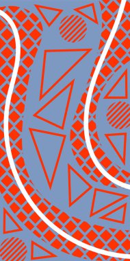 Modern Soyut Mozaik Geometrik Şekiller ve Süslü Vektör Tasarımı. Geometrik şekillerin mozaiğiyle soyut arkaplan süslemeleri. Memphis tarzı sanat ile poster için soyut arkaplan.