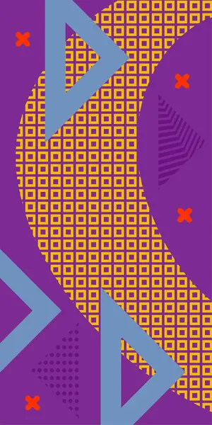 Modern Soyut Mozaik Geometrik Şekiller ve Süslü Vektör Tasarımı. Geometrik şekillerin mozaiğiyle soyut arkaplan süslemeleri. Memphis tarzı sanat ile poster için soyut arkaplan.