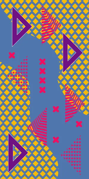 Modern Soyut Mozaik Geometrik Şekiller ve Süslü Vektör Tasarımı. Geometrik şekillerin mozaiğiyle soyut arkaplan süslemeleri. Memphis tarzı sanat ile poster için soyut arkaplan.