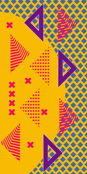 Modern Soyut Mozaik Geometrik Şekiller ve Süslü Vektör Tasarımı. Geometrik şekillerin mozaiğiyle soyut arkaplan süslemeleri. Memphis tarzı sanat ile poster için soyut arkaplan.