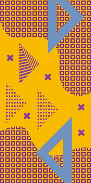 Modern Soyut Mozaik Geometrik Şekiller ve Süslü Vektör Tasarımı. Geometrik şekillerin mozaiğiyle soyut arkaplan süslemeleri. Memphis tarzı sanat ile poster için soyut arkaplan.