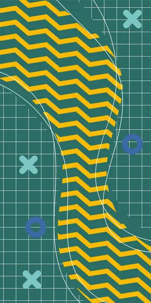 Modern Soyut Mozaik Geometrik Şekiller ve Süslü Vektör Tasarımı. Geometrik şekillerin mozaiğiyle soyut arkaplan süslemeleri. Memphis tarzı sanat ile poster için soyut arkaplan.