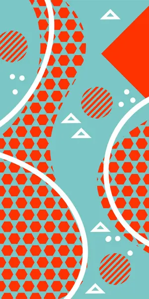 Modern Soyut Mozaik Geometrik Şekiller ve Süslü Vektör Tasarımı. Geometrik şekillerin mozaiğiyle soyut arkaplan süslemeleri. Memphis tarzı sanat ile poster için soyut arkaplan.
