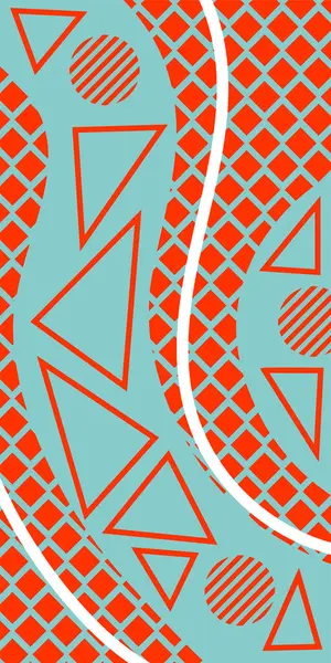 Modern Soyut Mozaik Geometrik Şekiller ve Süslü Vektör Tasarımı. Geometrik şekillerin mozaiğiyle soyut arkaplan süslemeleri. Memphis tarzı sanat ile poster için soyut arkaplan.