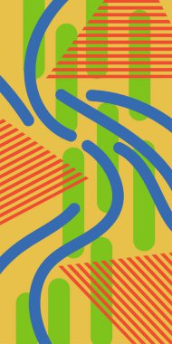 Çizgili soyut arkaplan sanatı, kıvrımlı çizgiler ve bazı geometrik şekil süslemeleri