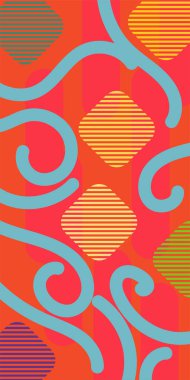 Çizgili soyut arkaplan sanatı, kıvrımlı çizgiler ve bazı geometrik şekil süslemeleri