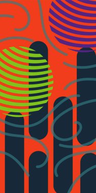 Çizgili soyut arkaplan sanatı, kıvrımlı çizgiler ve bazı geometrik şekil süslemeleri