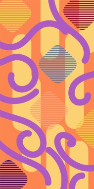 Çizgili soyut arkaplan sanatı, kıvrımlı çizgiler ve bazı geometrik şekil süslemeleri