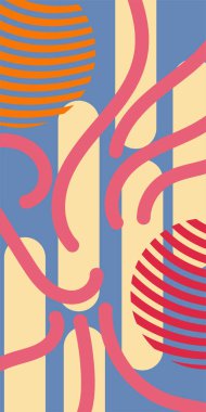 Çizgili soyut arkaplan sanatı, kıvrımlı çizgiler ve bazı geometrik şekil süslemeleri