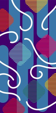 Çizgili soyut arkaplan sanatı, kıvrımlı çizgiler ve bazı geometrik şekil süslemeleri