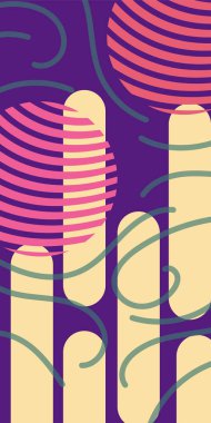 Çizgili soyut arkaplan sanatı, kıvrımlı çizgiler ve bazı geometrik şekil süslemeleri