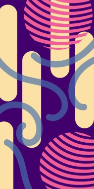 Çizgili soyut arkaplan sanatı, kıvrımlı çizgiler ve bazı geometrik şekil süslemeleri