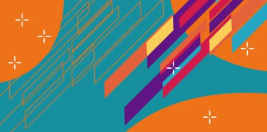 Modern Soyut Mozaik Geometrik Şekiller ve Süslü Vektör Tasarımı. Geometrik şekillerin mozaiğiyle soyut arkaplan.