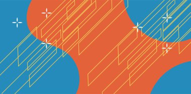 Modern Soyut Mozaik Geometrik Şekiller ve Süslü Vektör Tasarımı. Geometrik şekillerin mozaiğiyle soyut arkaplan.