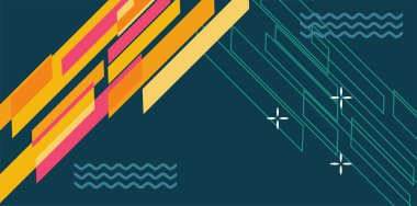 Modern Soyut Mozaik Geometrik Şekiller ve Süslü Vektör Tasarımı. Geometrik şekillerin mozaiğiyle soyut arkaplan.