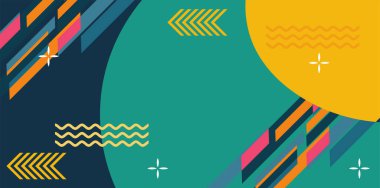 Modern Soyut Mozaik Geometrik Şekiller ve Süslü Vektör Tasarımı. Geometrik şekillerin mozaiğiyle soyut arkaplan.