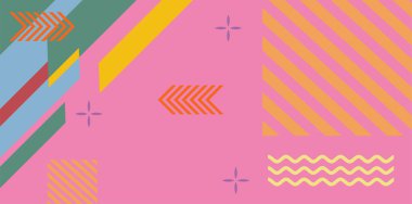 Modern Soyut Mozaik Geometrik Şekiller ve Süslü Vektör Tasarımı. Geometrik şekillerin mozaiğiyle soyut arkaplan.