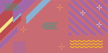 Modern Soyut Mozaik Geometrik Şekiller ve Süslü Vektör Tasarımı. Geometrik şekillerin mozaiğiyle soyut arkaplan.