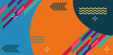 Modern Soyut Mozaik Geometrik Şekiller ve Süslü Vektör Tasarımı. Geometrik şekillerin mozaiğiyle soyut arkaplan.