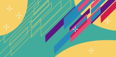 Modern Soyut Mozaik Geometrik Şekiller ve Süslü Vektör Tasarımı. Geometrik şekillerin mozaiğiyle soyut arkaplan.