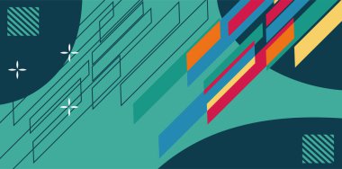 Modern Soyut Mozaik Geometrik Şekiller ve Süslü Vektör Tasarımı. Geometrik şekillerin mozaiğiyle soyut arkaplan.