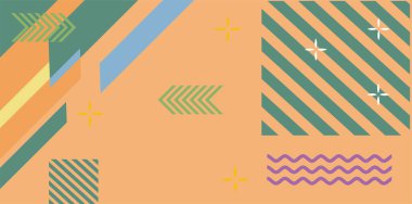 Modern Soyut Mozaik Geometrik Şekiller ve Süslü Vektör Tasarımı. Geometrik şekillerin mozaiğiyle soyut arkaplan.