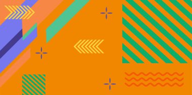 Modern Soyut Mozaik Geometrik Şekiller ve Süslü Vektör Tasarımı. Geometrik şekillerin mozaiğiyle soyut arkaplan.