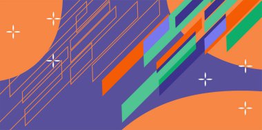 Modern Soyut Mozaik Geometrik Şekiller ve Süslü Vektör Tasarımı. Geometrik şekillerin mozaiğiyle soyut arkaplan.