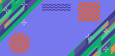 Modern Soyut Mozaik Geometrik Şekiller ve Süslü Vektör Tasarımı. Geometrik şekillerin mozaiğiyle soyut arkaplan.