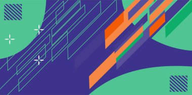 Modern Soyut Mozaik Geometrik Şekiller ve Süslü Vektör Tasarımı. Geometrik şekillerin mozaiğiyle soyut arkaplan.