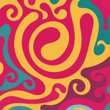 Renkli dalgalı şekilli soyut bir arkaplan. Akan eğrilerle, doku süslemeleriyle soyut kare arkaplan. Poster veya ilgili herhangi bir grafik tasarım amacı için soyut arkaplan