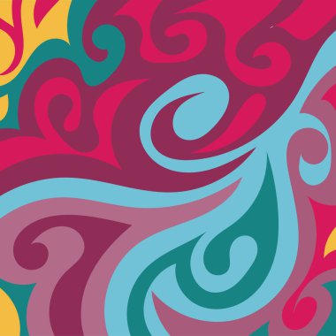 Renkli dalgalı şekilli soyut bir arkaplan. Akan eğrilerle, doku süslemeleriyle soyut kare arkaplan. Poster veya ilgili herhangi bir grafik tasarım amacı için soyut arkaplan