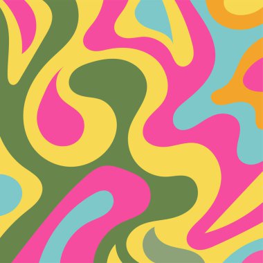 Renkli dalgalı şekilli soyut bir arkaplan. Akan eğrilerle, doku süslemeleriyle soyut kare arkaplan. Poster veya ilgili herhangi bir grafik tasarım amacı için soyut arkaplan