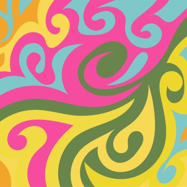 Renkli dalgalı şekilli soyut bir arkaplan. Akan eğrilerle, doku süslemeleriyle soyut kare arkaplan. Poster veya ilgili herhangi bir grafik tasarım amacı için soyut arkaplan