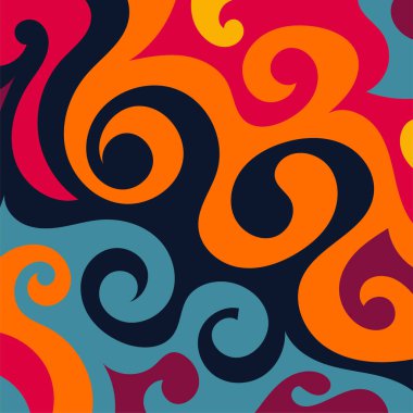 Renkli dalgalı şekilli soyut bir arkaplan. Akan eğrilerle, doku süslemeleriyle soyut kare arkaplan. Poster veya ilgili herhangi bir grafik tasarım amacı için soyut arkaplan