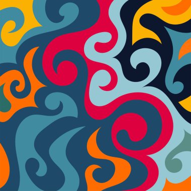 Renkli dalgalı şekilli soyut bir arkaplan. Akan eğrilerle, doku süslemeleriyle soyut kare arkaplan. Poster veya ilgili herhangi bir grafik tasarım amacı için soyut arkaplan