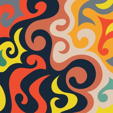 Kıvrımlı kıvrımlı doku süslemeleri olan soyut kare arkaplan. Renkli dalgalı şekilli soyut bir arkaplan. Poster veya ilgili herhangi bir grafik tasarım amacı için soyut arkaplan