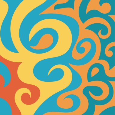 Kıvrımlı kıvrımlı doku süslemeleri olan soyut kare arkaplan. Renkli dalgalı şekilli soyut bir arkaplan. Poster veya ilgili herhangi bir grafik tasarım amacı için soyut arkaplan