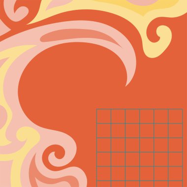 Kıvrımlı kıvrımlı doku süslemeleri olan soyut kare arkaplan. Renkli dalgalı şekilli soyut bir arkaplan. Poster veya ilgili herhangi bir grafik tasarım amacı için soyut arkaplan