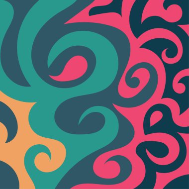 Kıvrımlı kıvrımlı doku süslemeleri olan soyut kare arkaplan. Renkli dalgalı şekilli soyut bir arkaplan. Poster veya ilgili herhangi bir grafik tasarım amacı için soyut arkaplan