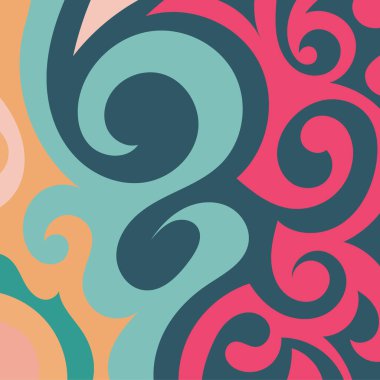 Kıvrımlı kıvrımlı doku süslemeleri olan soyut kare arkaplan. Renkli dalgalı şekilli soyut bir arkaplan. Poster veya ilgili herhangi bir grafik tasarım amacı için soyut arkaplan